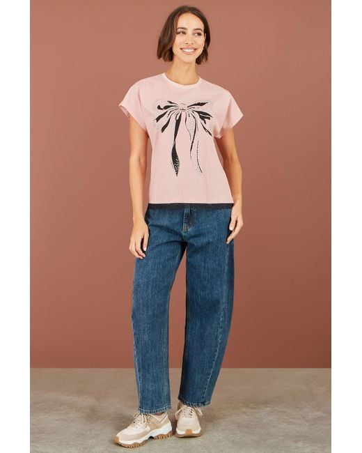 Yumi' Pink Bow T-Shirt With Lace