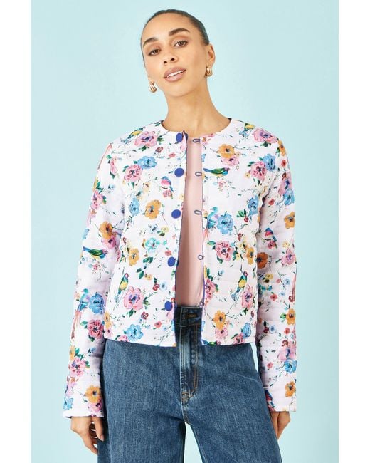 Yumi' Blue Floral Embroidery Cotton Jacket