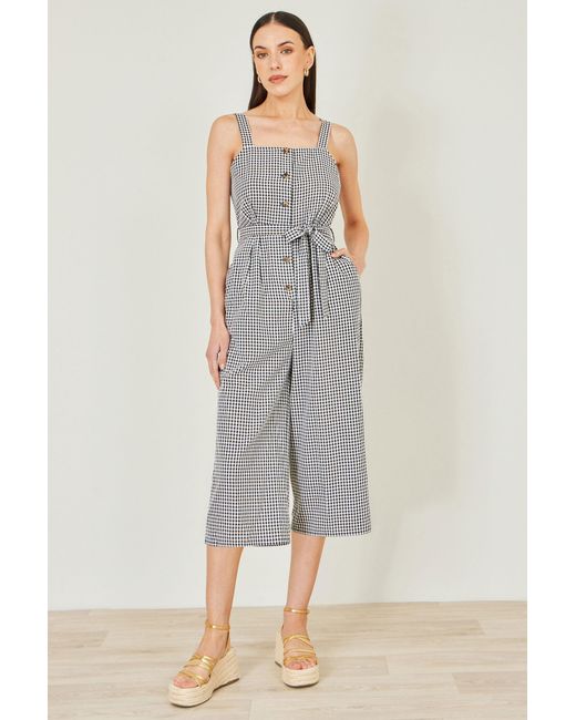 Yumi' Gray Gingham Button Through Jumpsuit