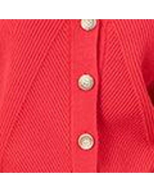 Yumi' Red Relaxed Fit Cardigan With Stitch Detail