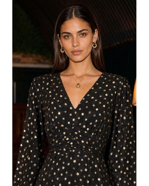 Yumi' Black Foil Print Midi Dress