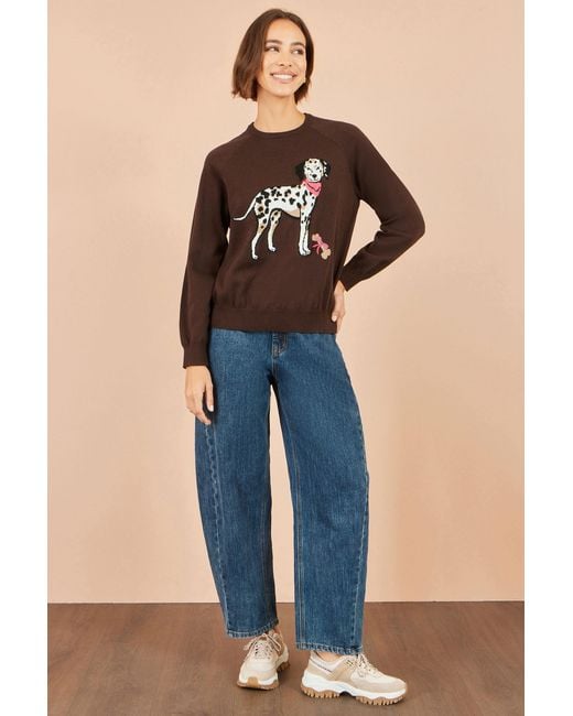 Yumi' Blue Dalmatian Intarsia Relaxed Jumper