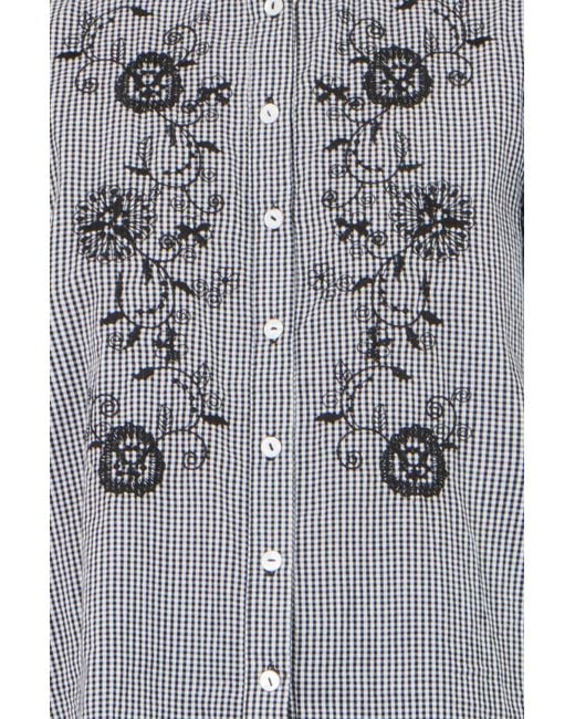 Yumi' Gray Cotton Gingham Embroidered Shirt