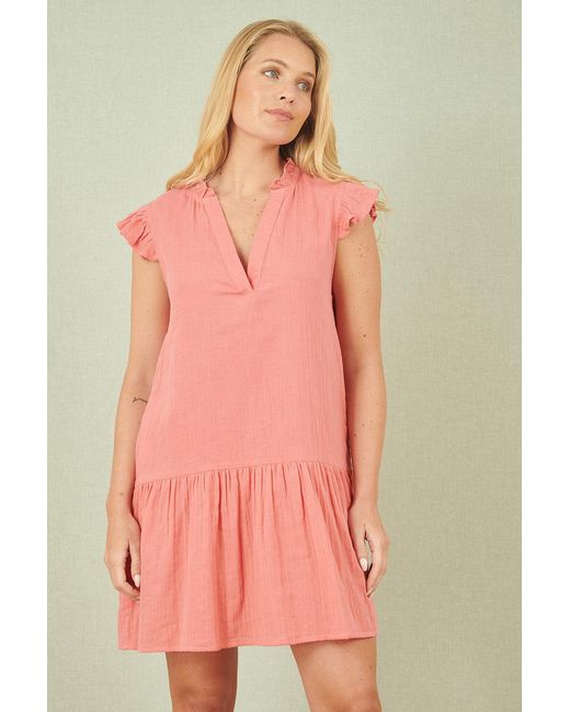 Yumi' Pink Double Cotton Tunic With Frill Sleeves