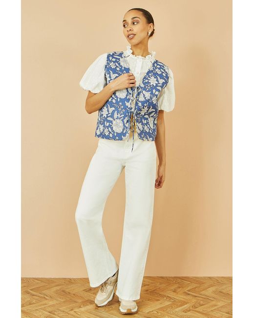 Yumi' Blue Floral Reversible Cotton Quilted Waistcoat