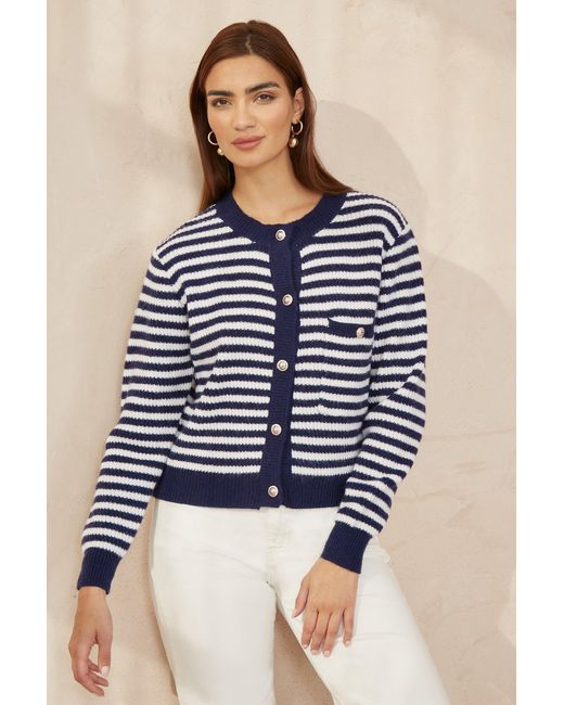 Yumi' Blue Stripe Knit Relaxed Fit Cardigan