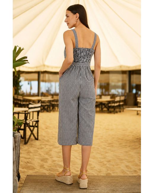 Yumi' Gray Gingham Button Through Jumpsuit