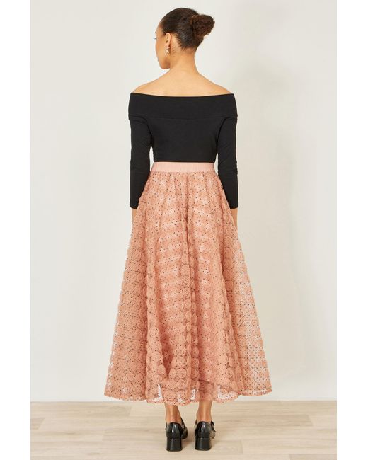Yumi' Natural Spot And Rose Tulle Skirt