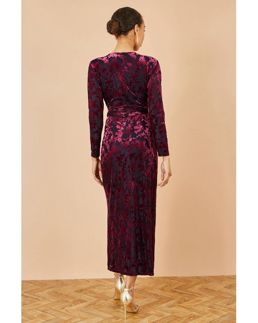 Yumi' Blue Velour Stretch Midi Dress With Long Sleeves