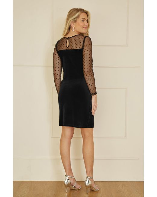 Yumi' Brown Velvet Dress With Sheer Long Sleeves