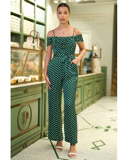 Yumi' Green Spot Bardot Jumpsuit