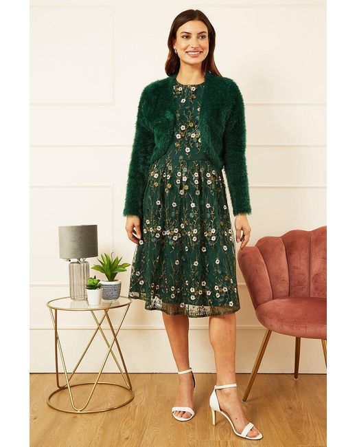 Yumi' Green Eyelash Knit Bolero Shrug