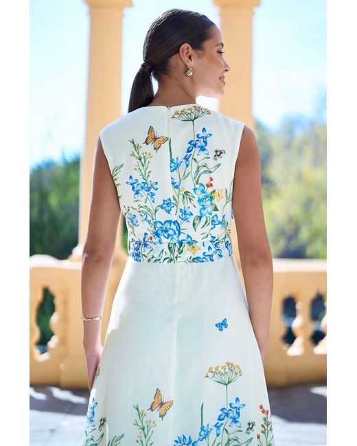 Yumi' Blue Butterfly Print Midi Wrap Dress