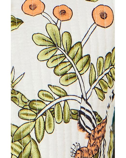 Yumi' Blue Botanical Print Reversible Cotton Quilted Jacket