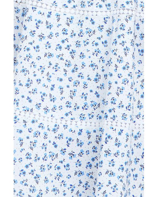 Yumi' Blue Ditsy Floral Cotton Midi Sun Dress With Lace Trims