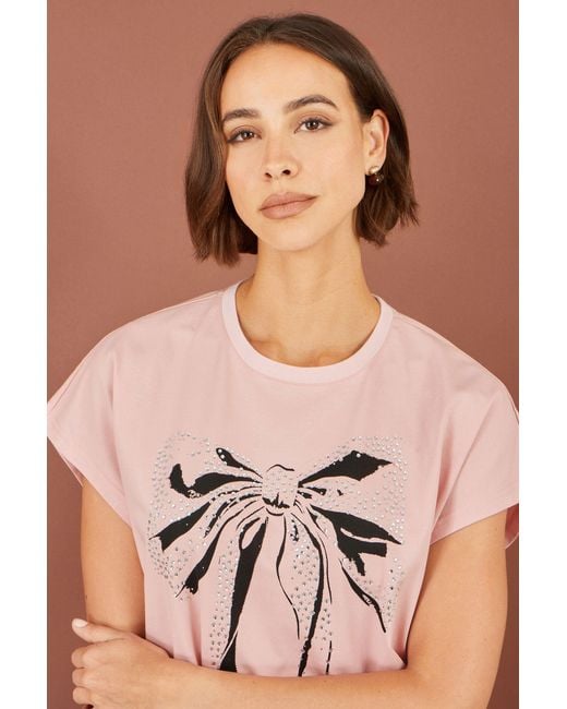 Yumi' Pink Bow T-Shirt With Lace
