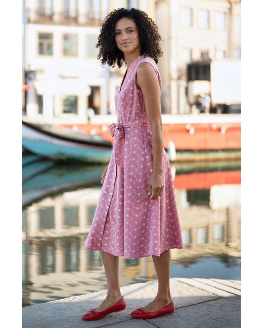 Yumi' Pink Broderie Anglaise Embroidered Sleeveless Shirt Dress