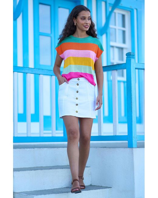 Yumi' Blue Multicolour Block Stripe Relaxed Knitted Top