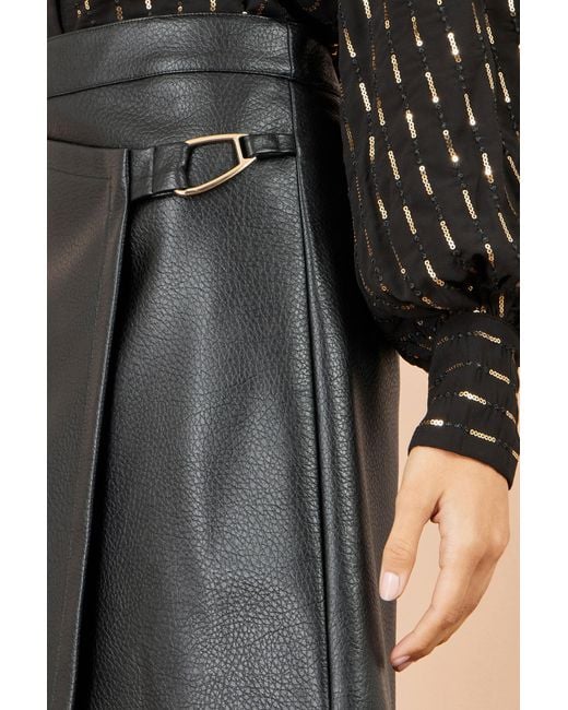 Yumi' Black Faux Leather Wrap Skirt