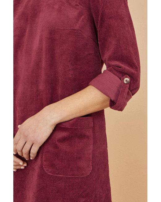 Yumi' Purple Cord Tunic Dress With 3/4 Sleeves And Pockets