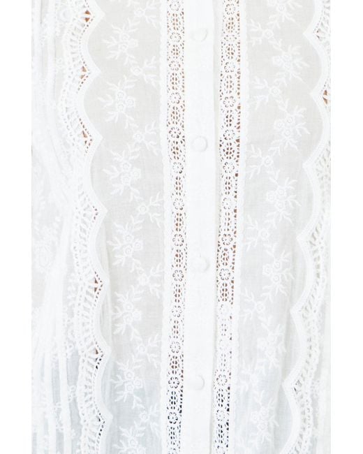 Yumi' White Floral Cotton Shirt With Lace Details