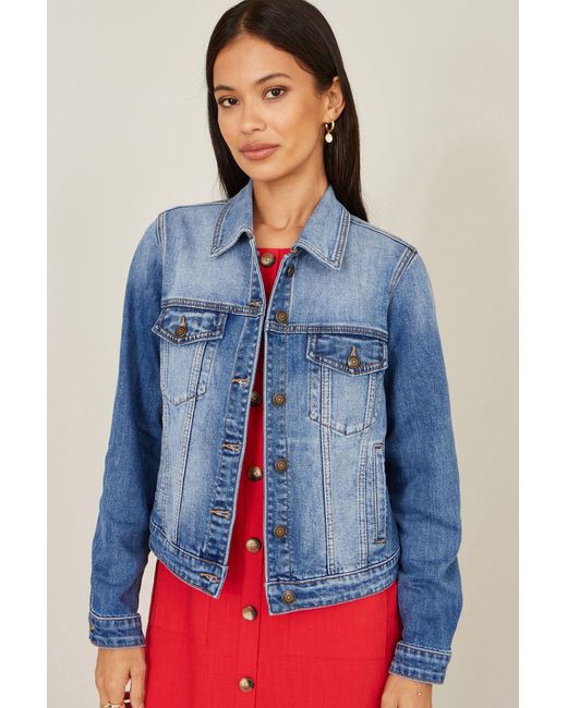Yumi' Blue Stretch Washed Denim Jacket