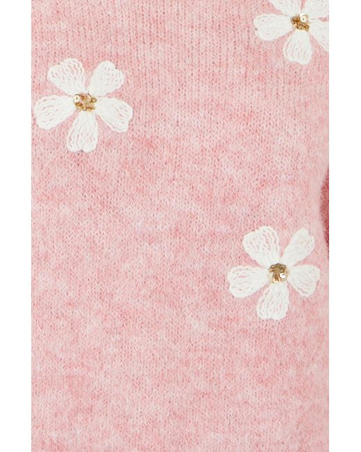 Yumi' Pink Relaxed Jumper With Crochet Flowers