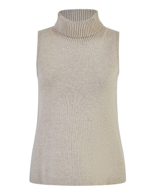 Yumi' Green Oatmeal Knitted Roll Neck Sleeveless Jumper