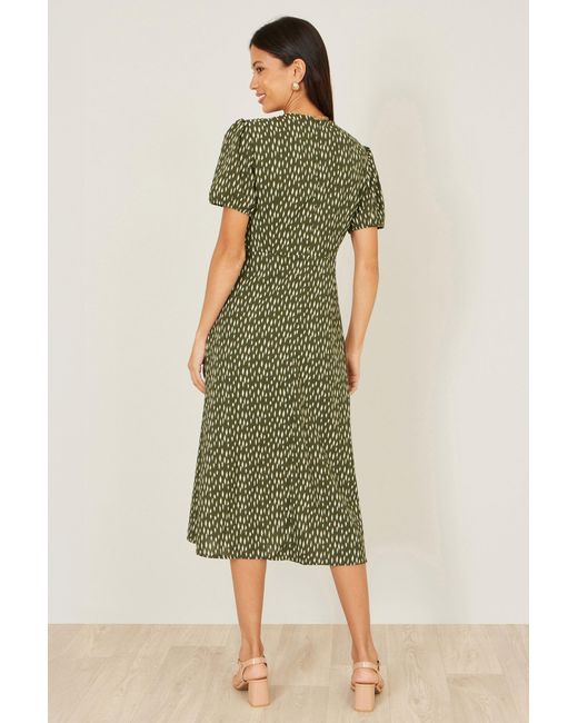 Yumi' Green Spot Wrap Midi Tea Dress