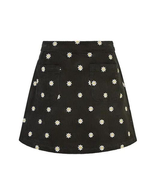 Yumi' Green Corduroy Embroidered Daisy Mini Skirt