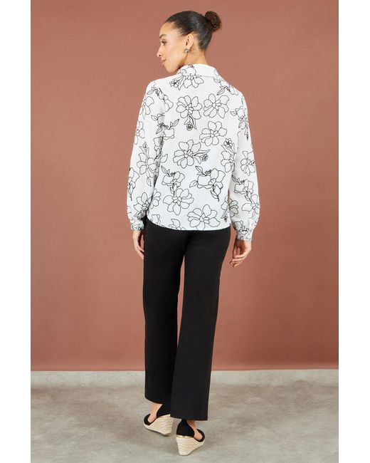 Yumi' White Scribble Floral Embroidered Shirt