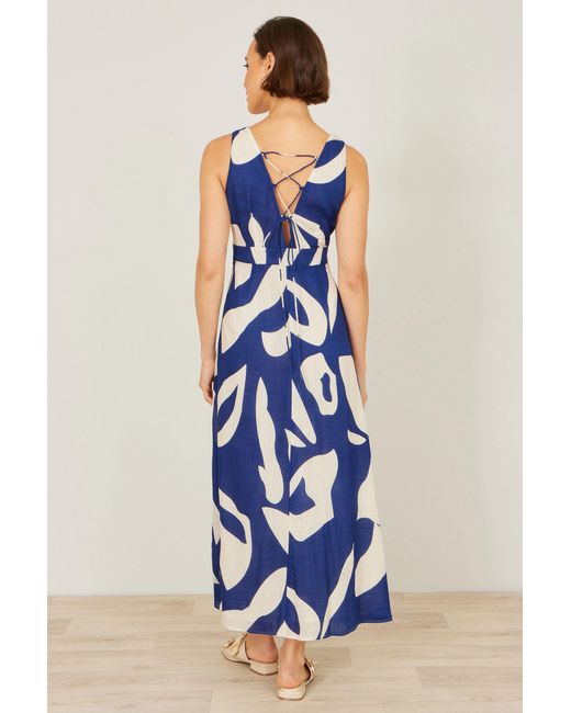 Yumi' Blue Abstract Maxi Dress With Tie Back