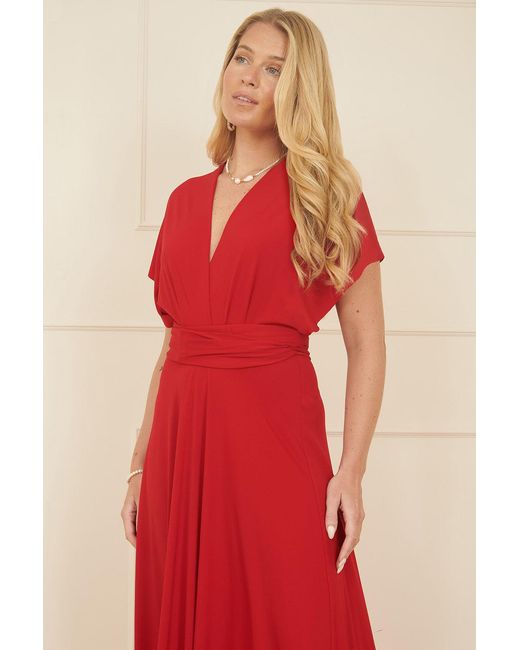 Yumi' Red Jersey Stretch Multiway Midi Dress