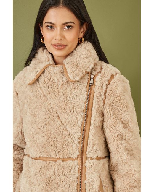 Yumi' Green Textured Borg Biker Coat
