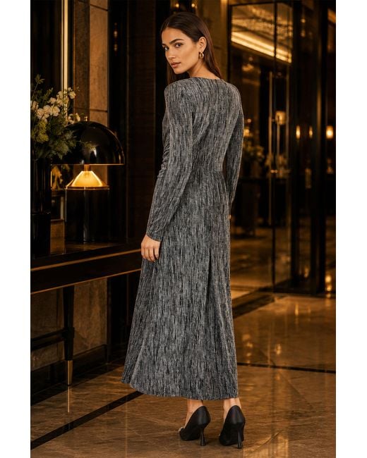 Yumi' Black Metallic Twist Waist Maxi Dress