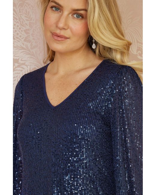 Yumi' Blue Sequin Tunic With Balloon Sleeves