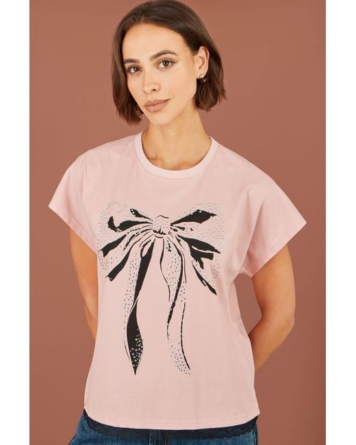 Yumi' Pink Bow T-Shirt With Lace