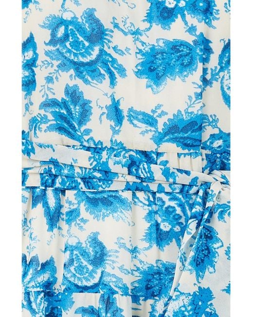 Yumi' Blue Leaf Print Halter Neck Midi Dress