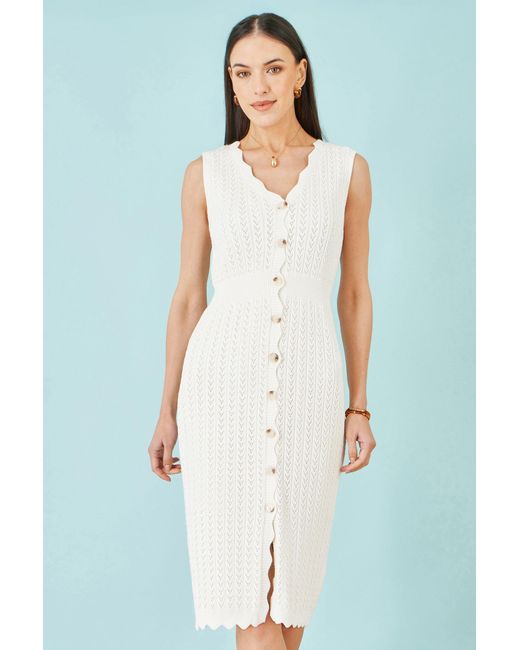 Yumi' Blue Cotton Scallop Crochet Knitted Dress