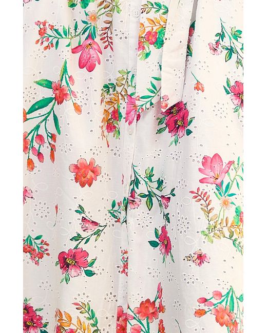 Yumi' Green Floral Print Cotton Broderie Anglaise Midi Shirt Dress