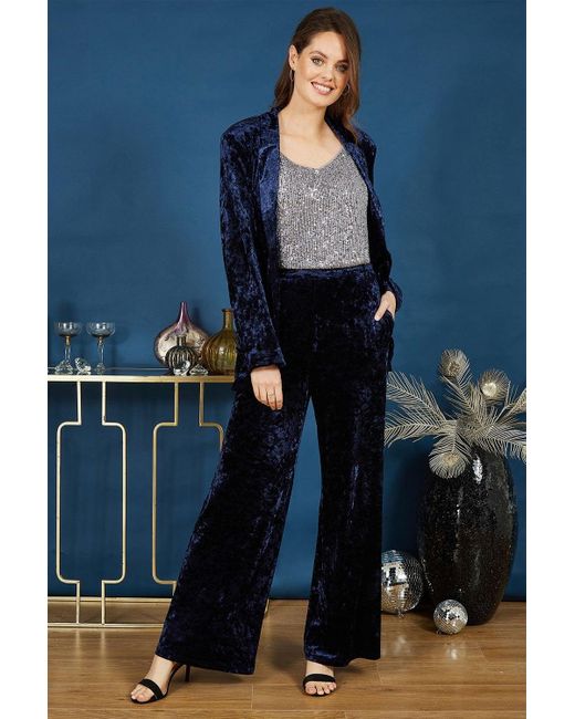 Yumi' Blue Velvet Wrap Jacket With Tie Belt