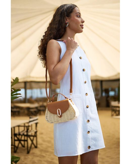 Yumi' Brown Natural Woven Bag With Top Handle