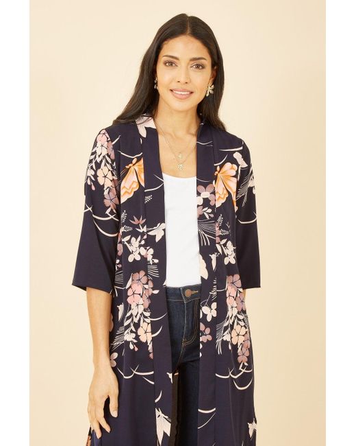 Yumi' Blue Butterfly Print Long Kimono