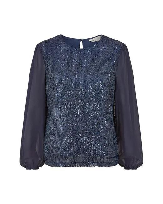 Yumi' Blue Sequin Top With Sheer Sleeves
