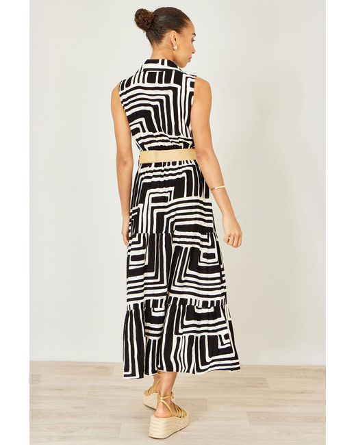 Yumi' White Viscose Geo Print Midi Shirt Dress With Matching Belt