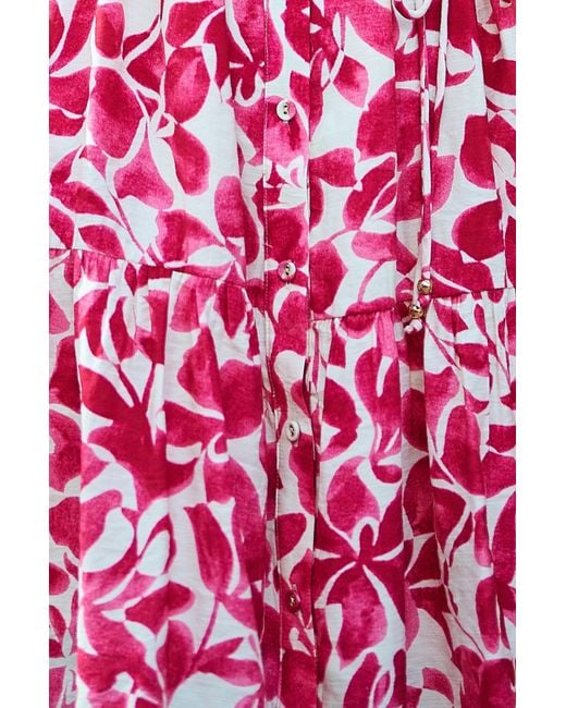 Yumi' Red Floral Print Viscose Relaxed Shirt Dress