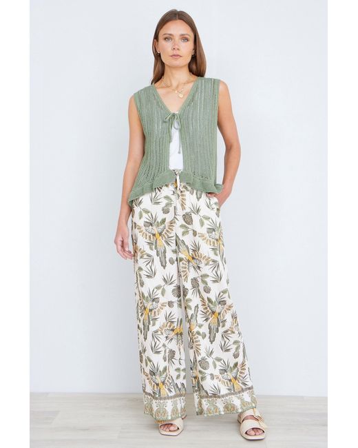 Yumi' Green Knitted Cotton Tie Waistcoat Top