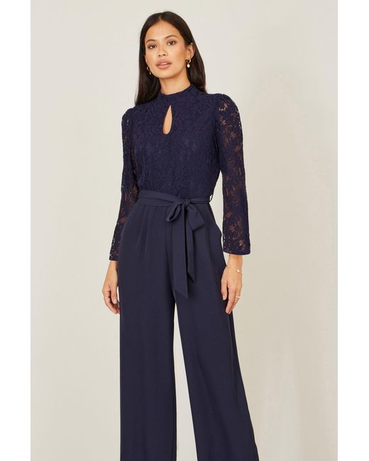 Yumi' Blue Lace Applique Jumpsuit