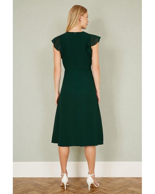 Yumi' Green All Over Floral Embroidery Midi Skater Dress