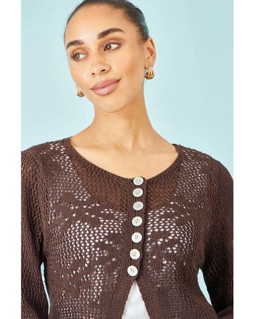 Yumi' Brown Flower Crochet Button Up Cardigan